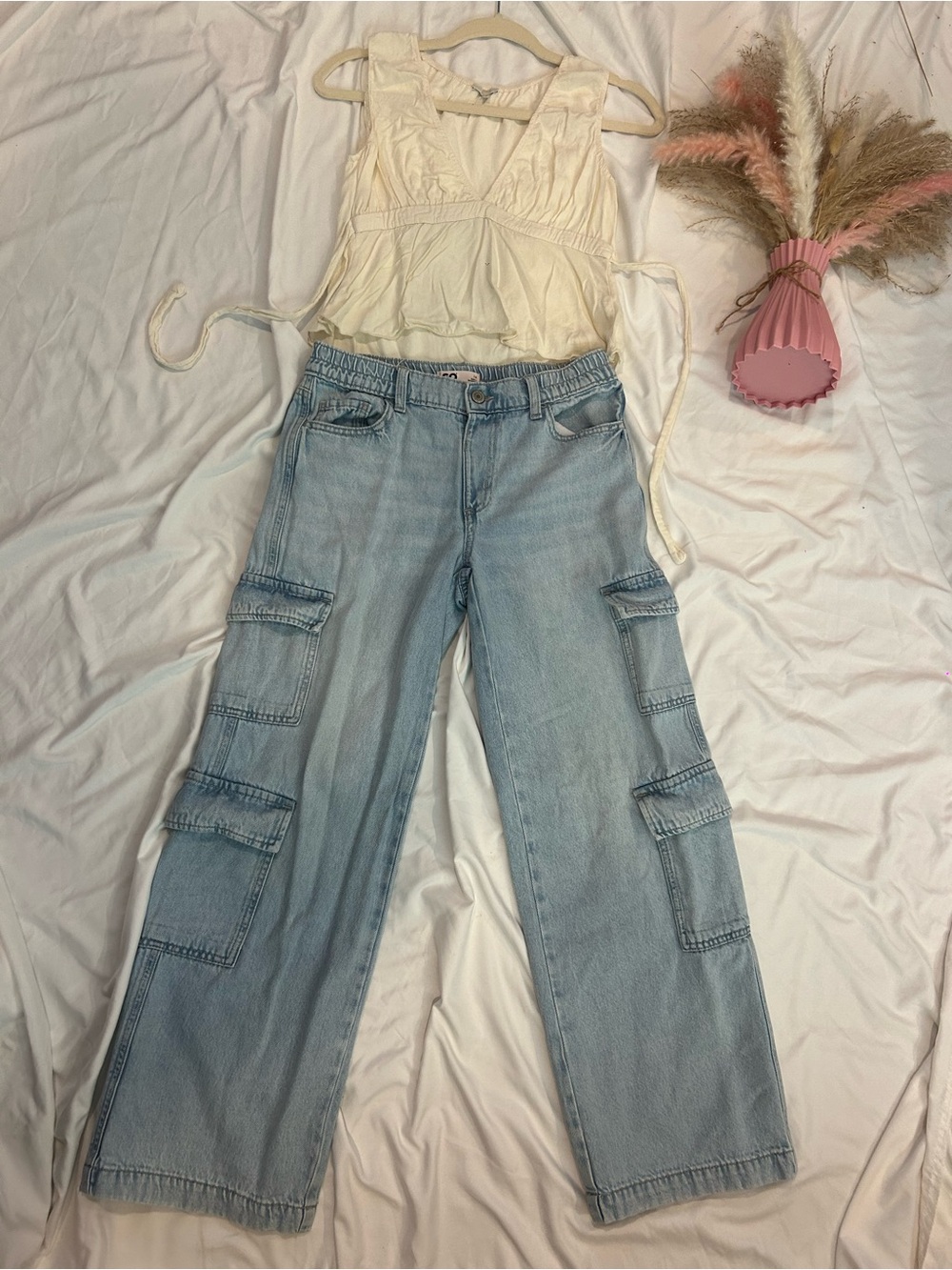 RSQ Light Blue Kids Cargo Jeans - Wide Leg